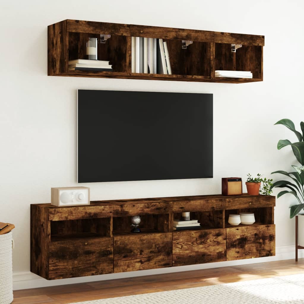 Nástěnná Tv Skříňka S Led Osvětlením Kouřový Dub 80X30X40 Cm