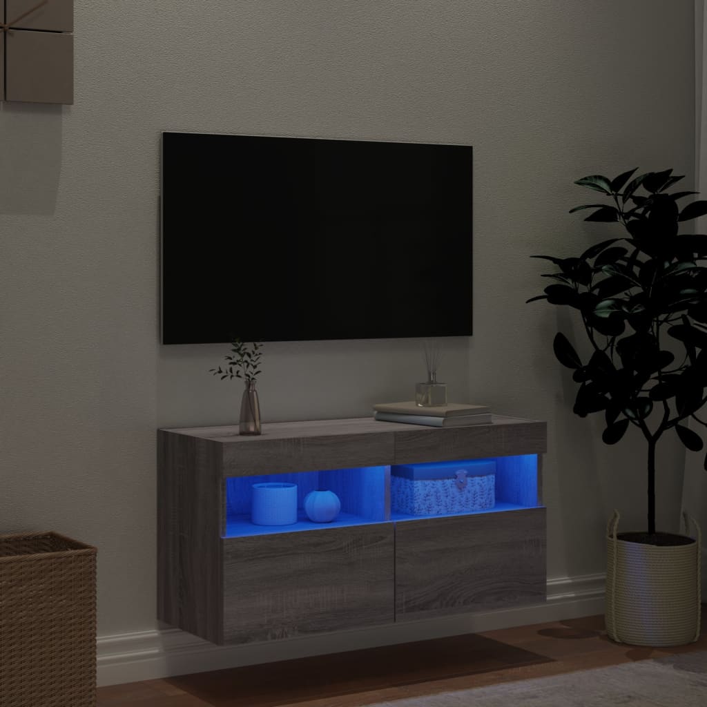 Nástěnná Tv Skříňka S Led Osvětlením Šedá Sonoma 80X30X40 Cm