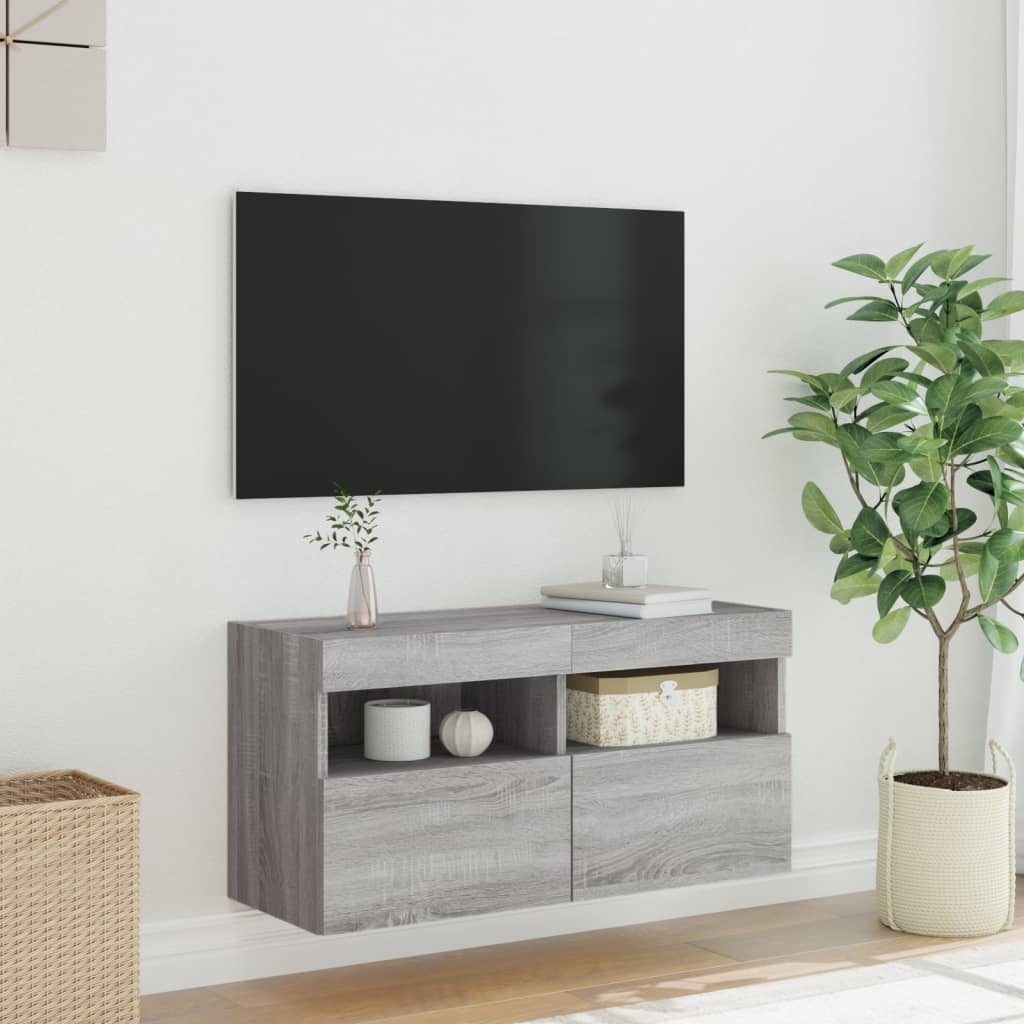 Nástěnná Tv Skříňka S Led Osvětlením Šedá Sonoma 80X30X40 Cm