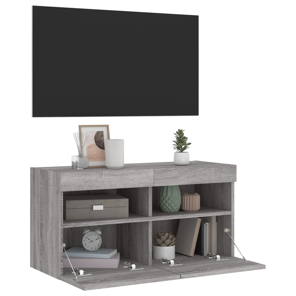Nástěnná Tv Skříňka S Led Osvětlením Šedá Sonoma 80X30X40 Cm