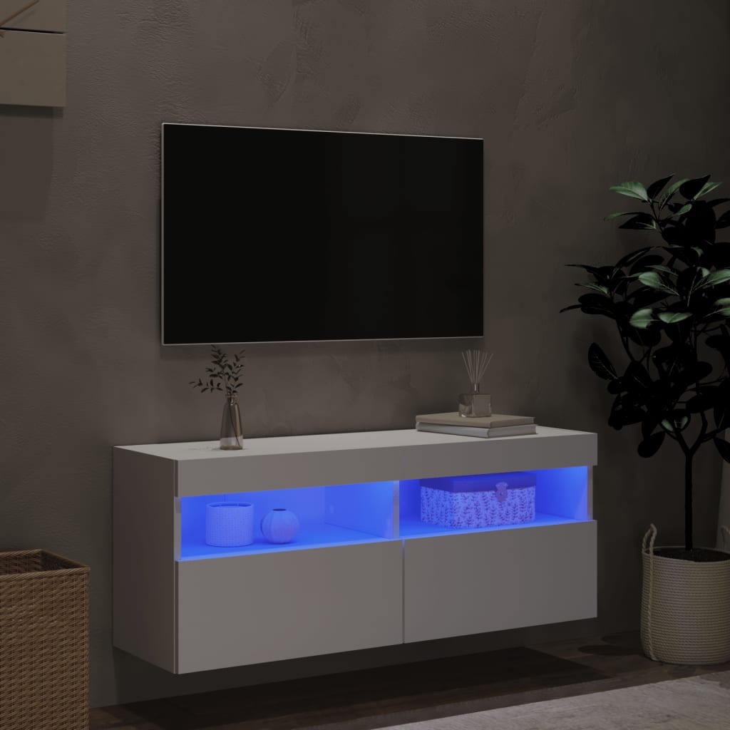 Nástěnná Tv Skříňka S Led Osvětlením Bílá 100 X 30 X 40 Cm