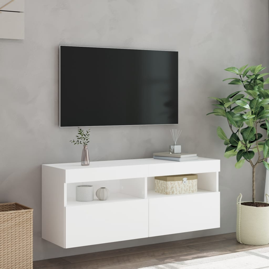 Nástěnná Tv Skříňka S Led Osvětlením Bílá 100 X 30 X 40 Cm
