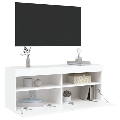Nástěnná Tv Skříňka S Led Osvětlením Bílá 100 X 30 X 40 Cm