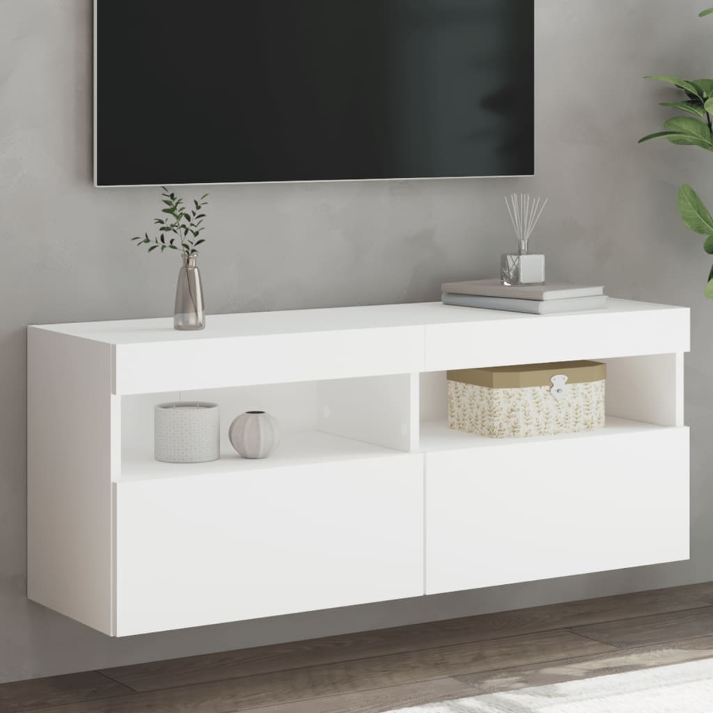 Nástěnná Tv Skříňka S Led Osvětlením Bílá 100 X 30 X 40 Cm