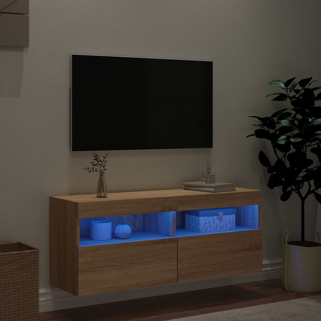 Nástěnná Tv Skříňka S Led Osvětlením Dub Sonoma 100X30X40 Cm