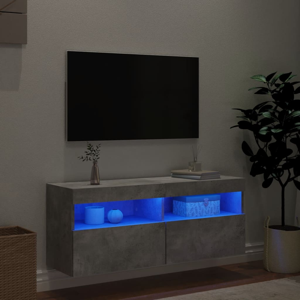 Nástěnná Tv Skříňka S Led Osvětlením Betonově Šedá 100X30X40 Cm