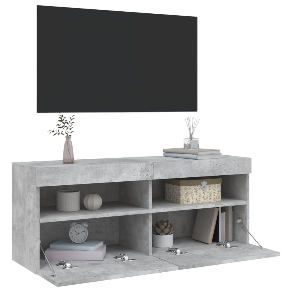 Nástěnná Tv Skříňka S Led Osvětlením Betonově Šedá 100X30X40 Cm