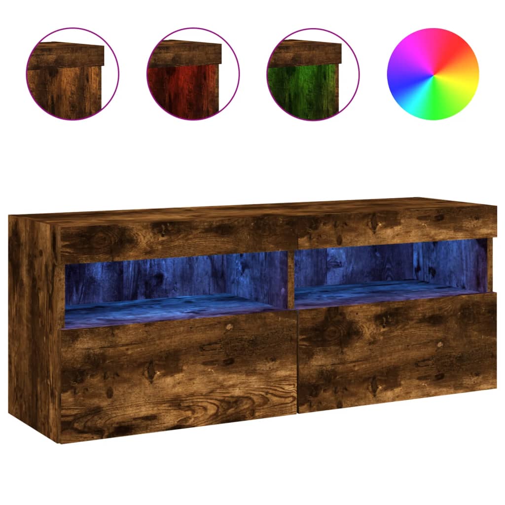 Nástěnná Tv Skříňka S Led Osvětlením Kouřový Dub 100X30X40 Cm