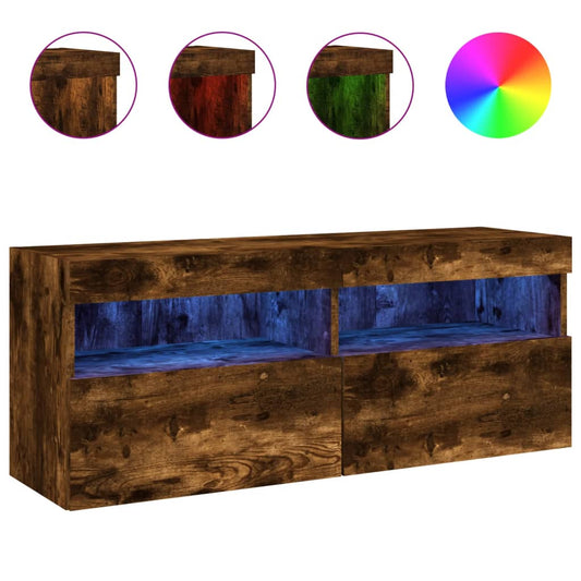Nástěnná Tv Skříňka S Led Osvětlením Kouřový Dub 100X30X40 Cm