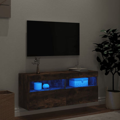 Nástěnná Tv Skříňka S Led Osvětlením Kouřový Dub 100X30X40 Cm
