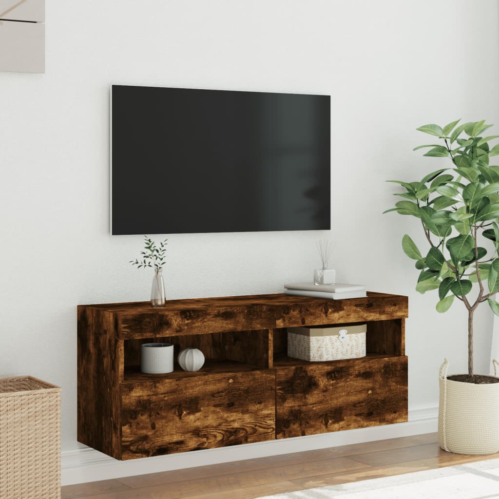 Nástěnná Tv Skříňka S Led Osvětlením Kouřový Dub 100X30X40 Cm