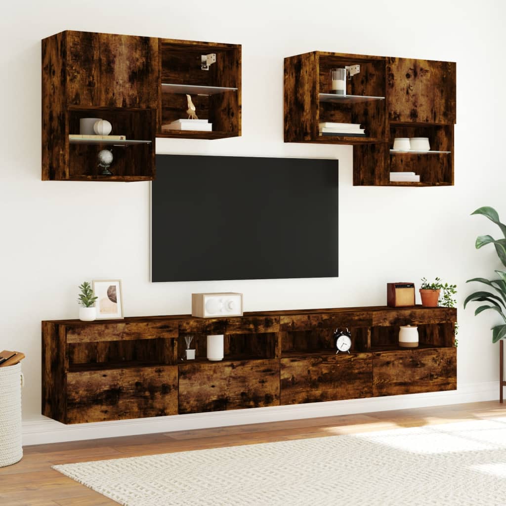 Nástěnná Tv Skříňka S Led Osvětlením Kouřový Dub 100X30X40 Cm