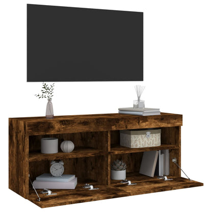 Nástěnná Tv Skříňka S Led Osvětlením Kouřový Dub 100X30X40 Cm