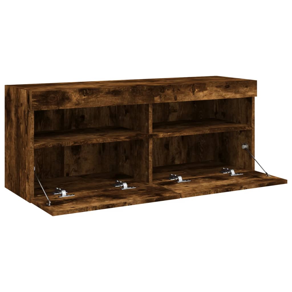 Nástěnná Tv Skříňka S Led Osvětlením Kouřový Dub 100X30X40 Cm