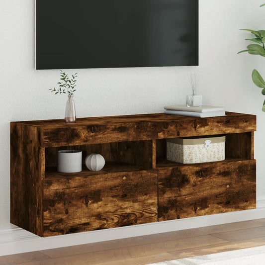 Nástěnná Tv Skříňka S Led Osvětlením Kouřový Dub 100X30X40 Cm
