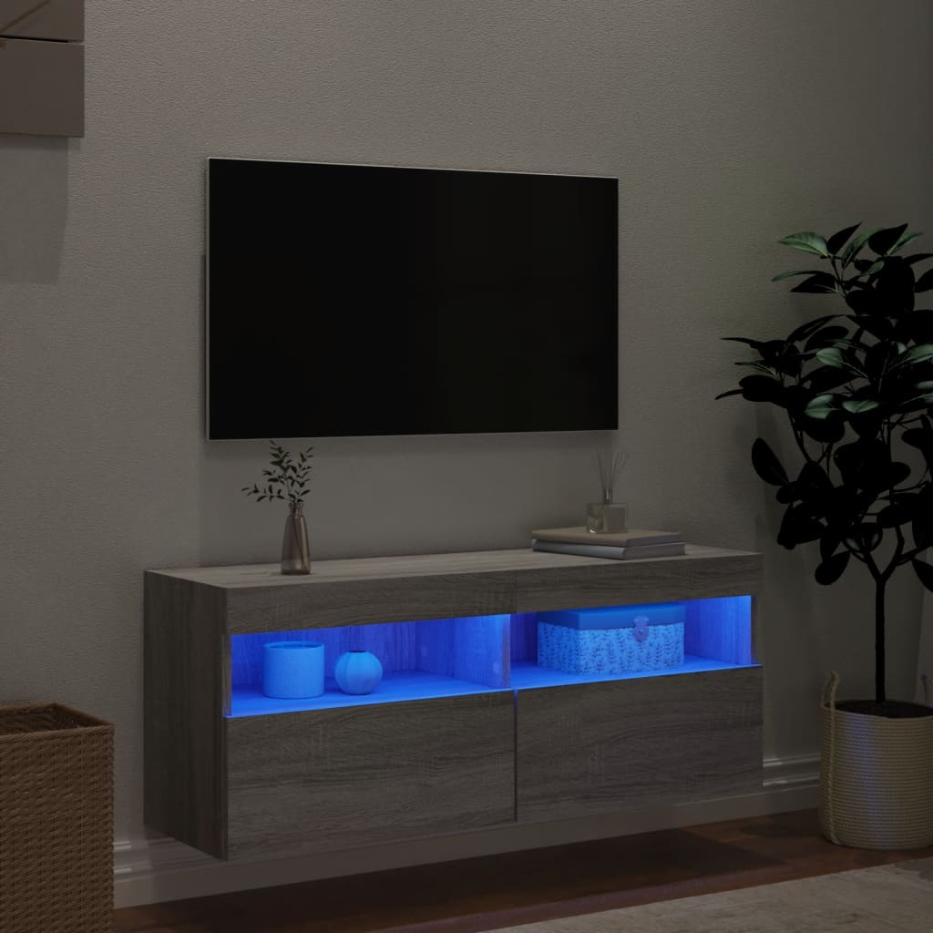 Nástěnná Tv Skříňka S Led Osvětlením Šedá Sonoma 100X30X40 Cm