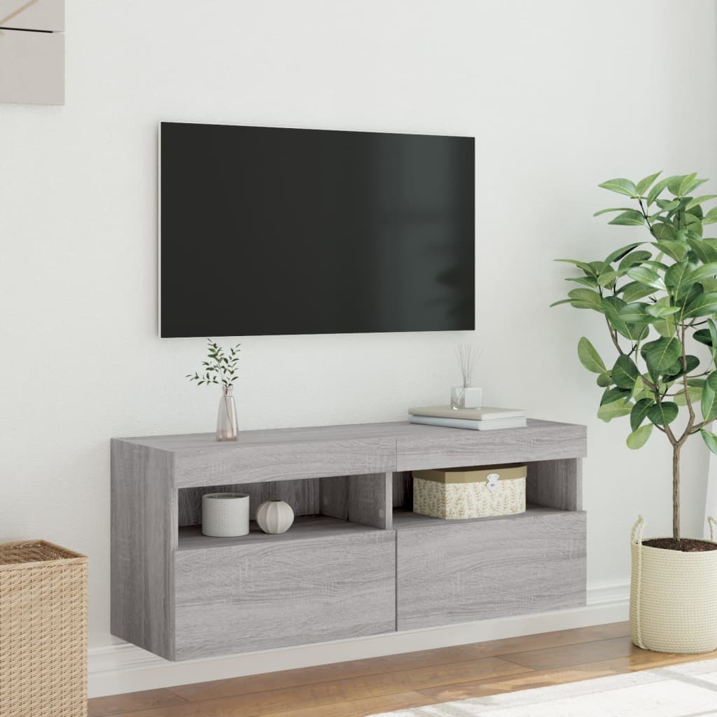 Nástěnná Tv Skříňka S Led Osvětlením Šedá Sonoma 100X30X40 Cm