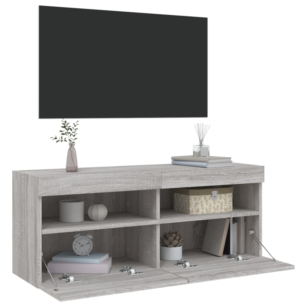 Nástěnná Tv Skříňka S Led Osvětlením Šedá Sonoma 100X30X40 Cm