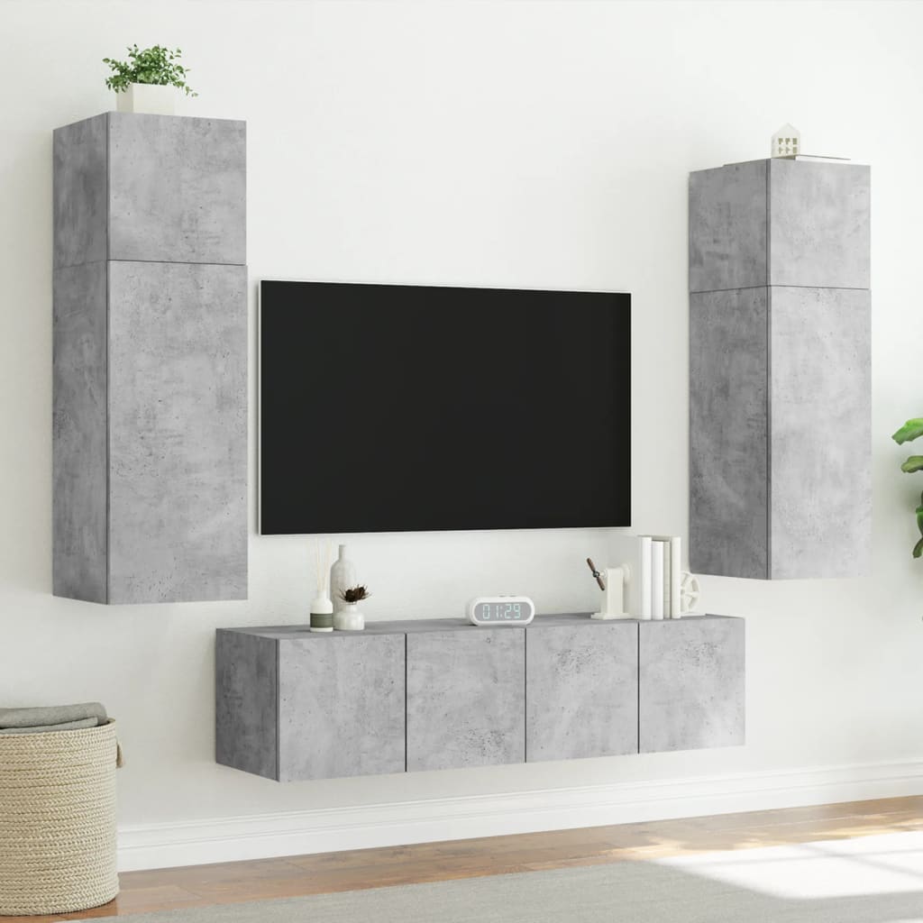 Nástěnná Tv Skříňka S Led Osvětlením Betonově Šedá