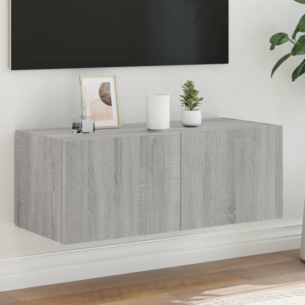 Nástěnná Tv Skříňka S Led Osvětlením Betonově Šedá