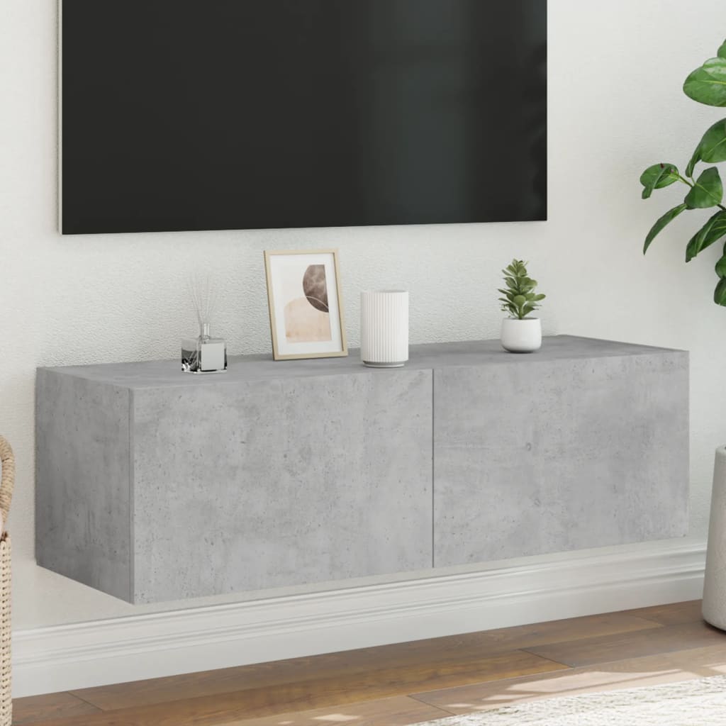 Nástěnná Tv Skříňka S Led Osvětlením Betonově Šedá