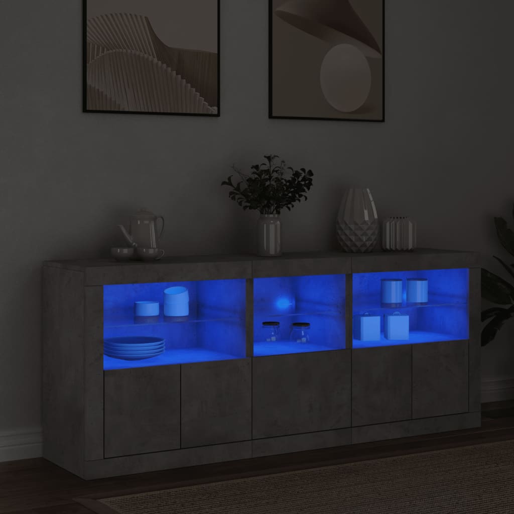 Příborník S Led Osvětlením Betonově Šedý 162 X 37 X 67 Cm