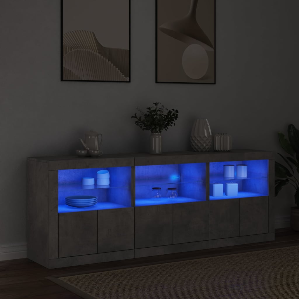 Příborník S Led Osvětlením Betonově Šedý 181,5 X 37 X 67 Cm