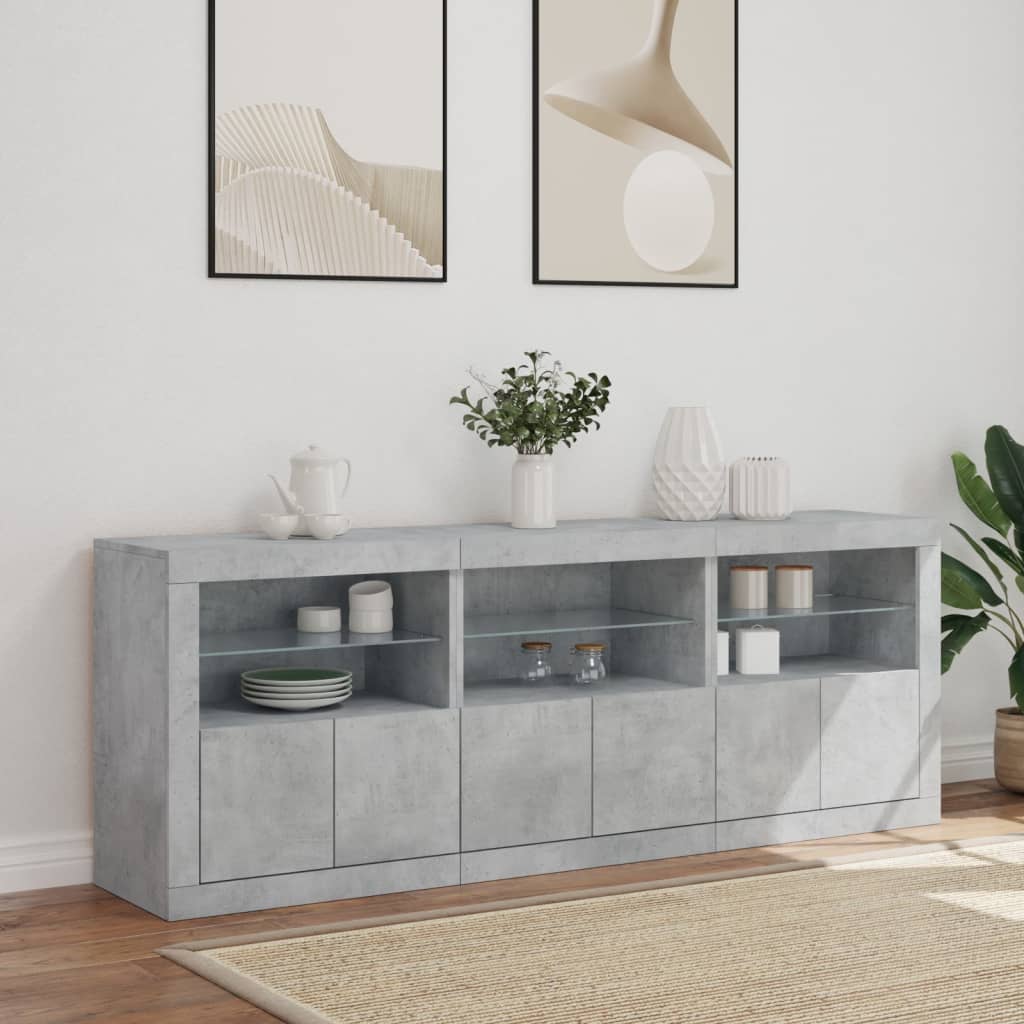 Příborník S Led Osvětlením Betonově Šedý 181,5 X 37 X 67 Cm