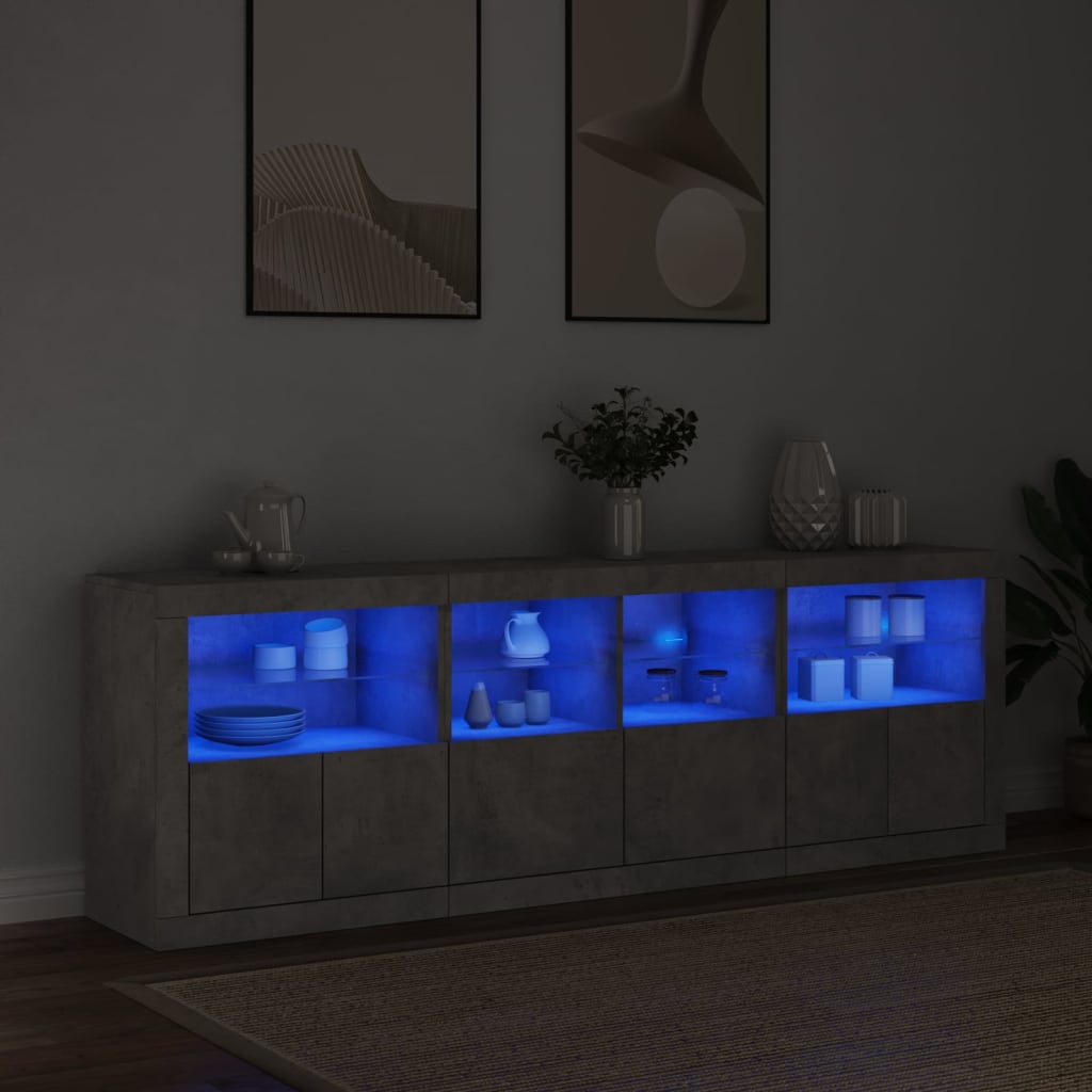Příborník S Led Osvětlením Betonově Šedý 202 X 37 X 67 Cm