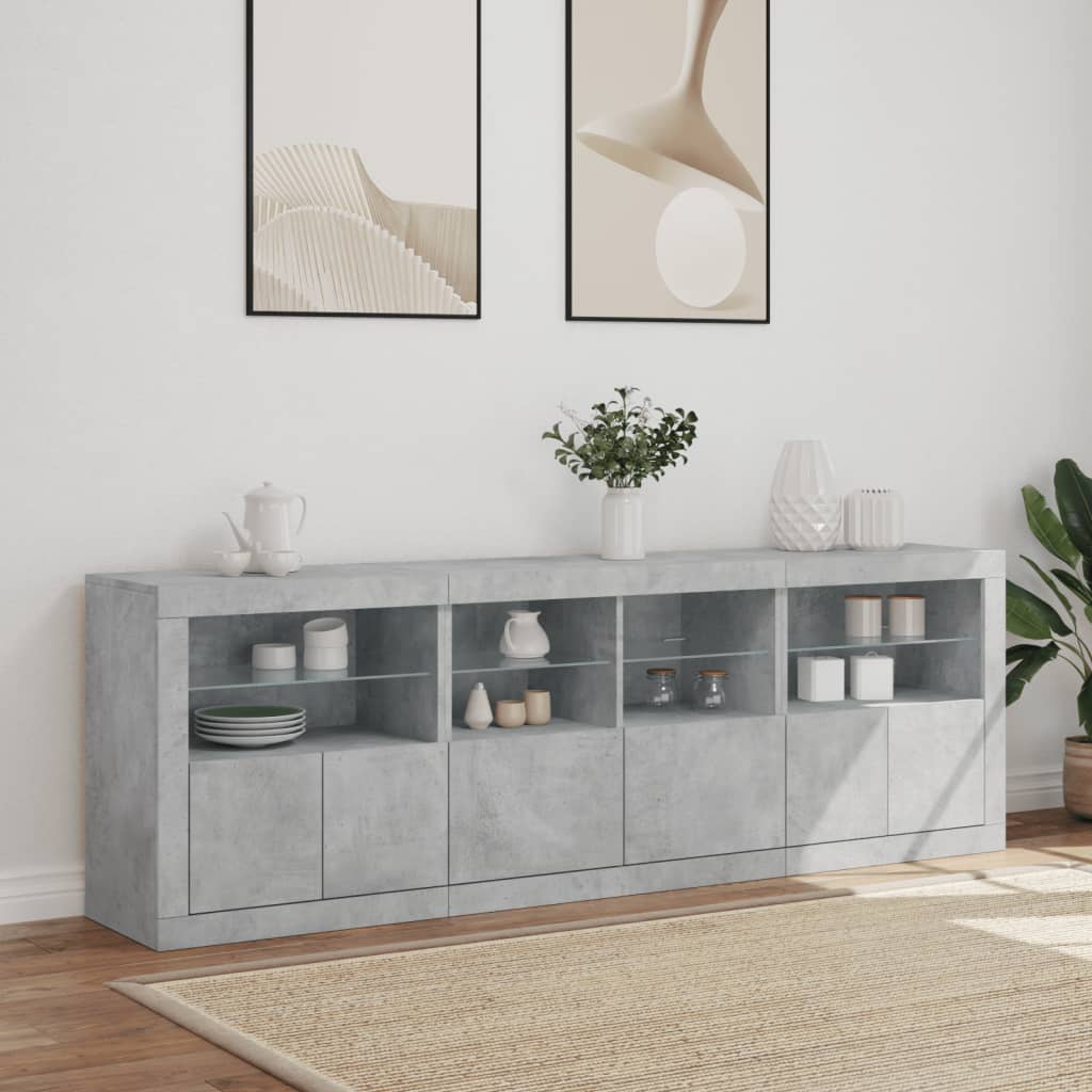 Příborník S Led Osvětlením Betonově Šedý 202 X 37 X 67 Cm