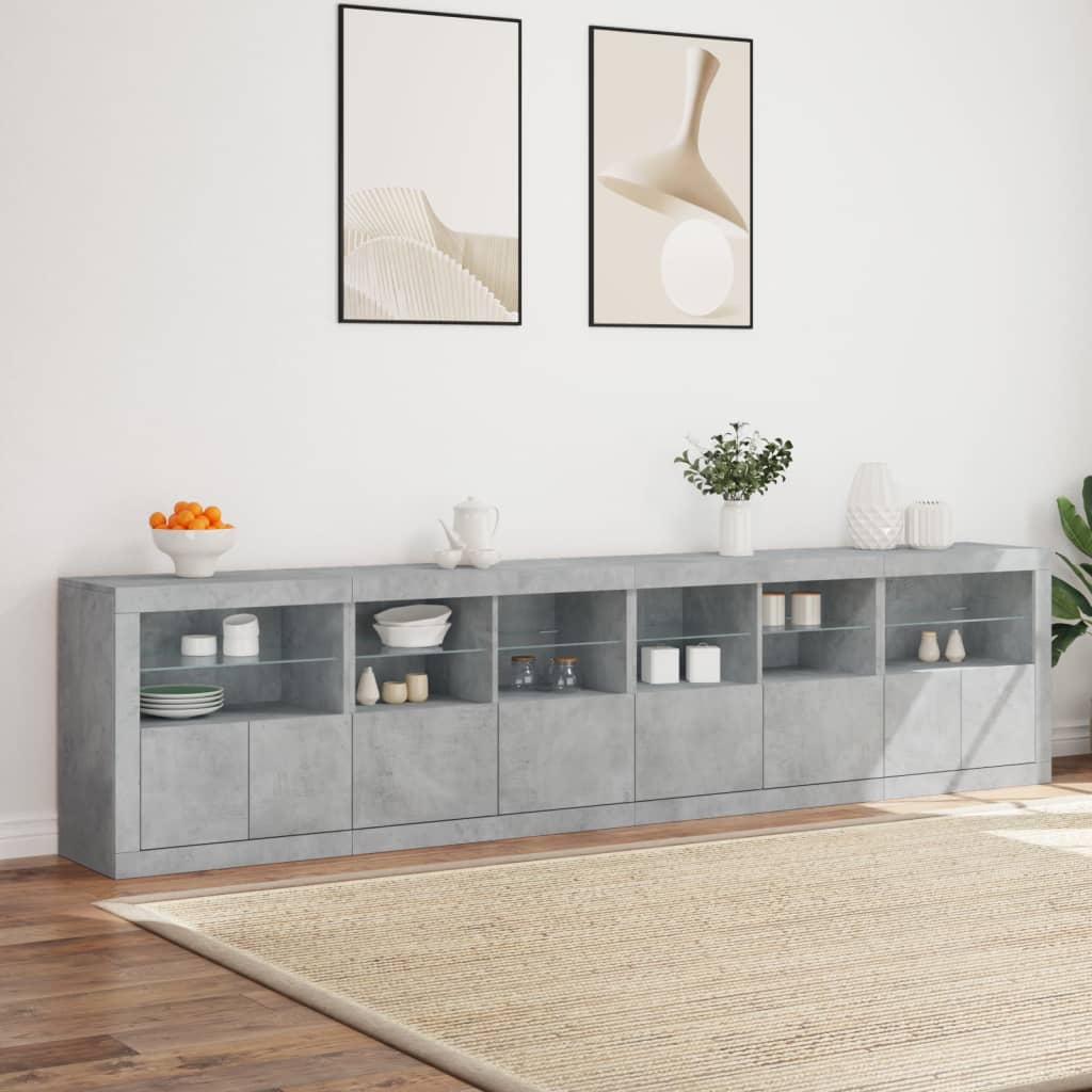 Příborník S Led Osvětlením Betonově Šedý 283 X 37 X 67 Cm