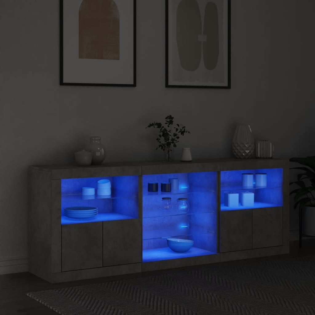 Příborník S Led Osvětlením Betonově Šedý 181,5 X 37 X 67 Cm