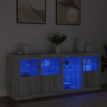 Příborník S Led Osvětlením Šedý Sonoma 164 X 37 X 67 Cm