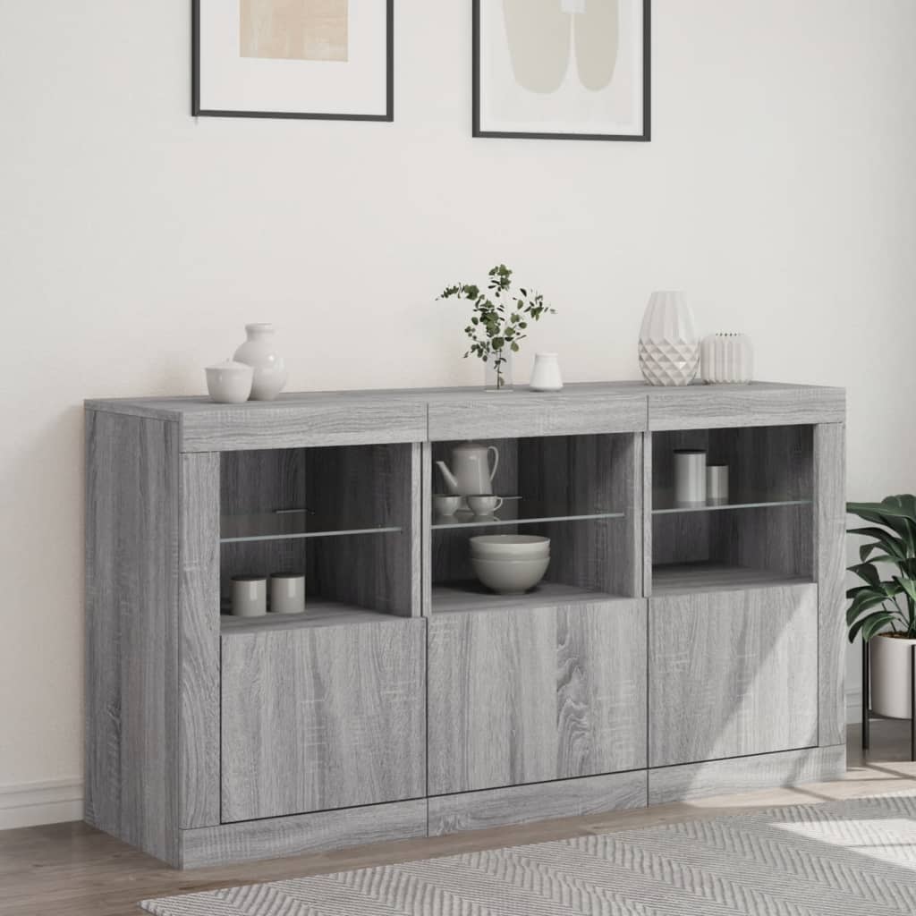 Příborník S Led Osvětlením Šedý Sonoma 123 X 37 X 67 Cm