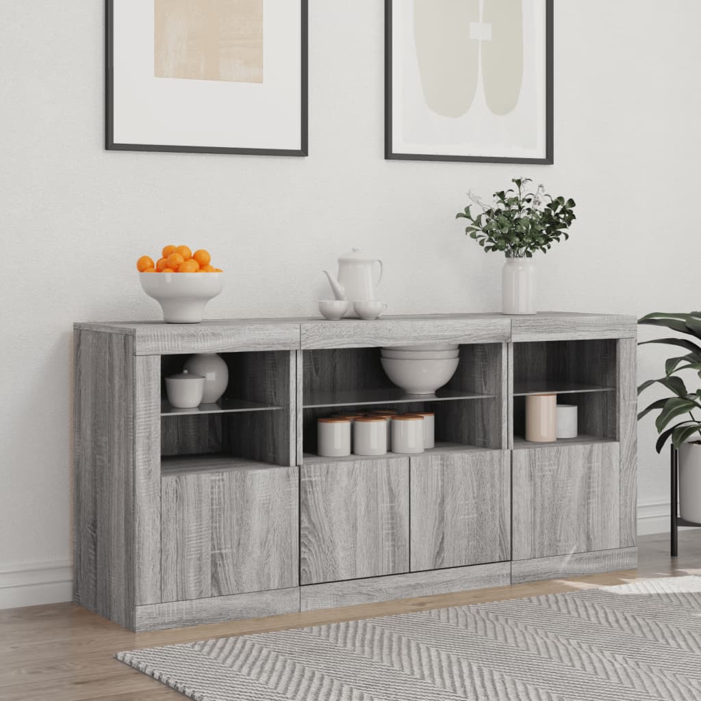Příborník S Led Osvětlením Šedý Sonoma 142,5 X 37 X 67 Cm