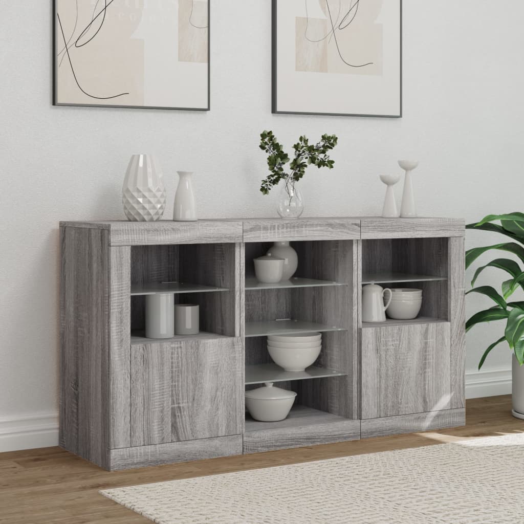 Příborník S Led Osvětlením Šedý Sonoma 123 X 37 X 67 Cm