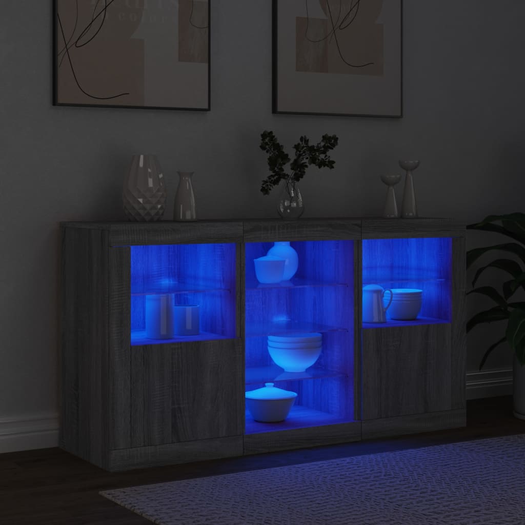 Příborník S Led Osvětlením Šedý Sonoma 123 X 37 X 67 Cm