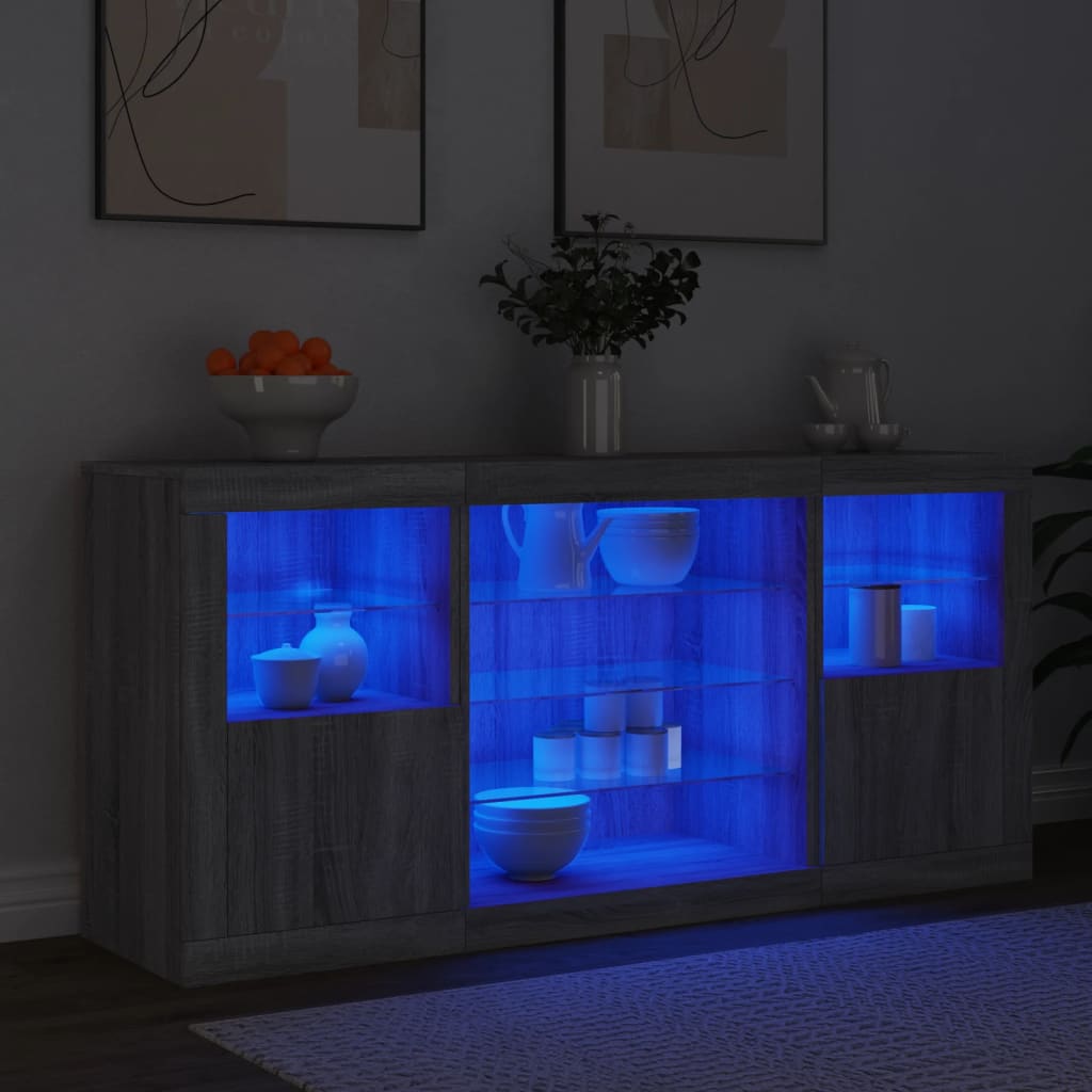 Příborník S Led Osvětlením Šedý Sonoma 142,5 X 37 X 67 Cm