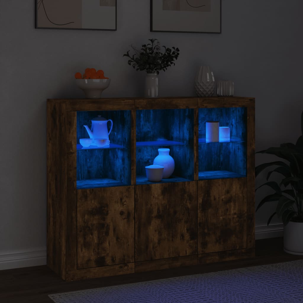 Příborníky S Led Osvětlením 3 Ks Kompozitní Dřevo