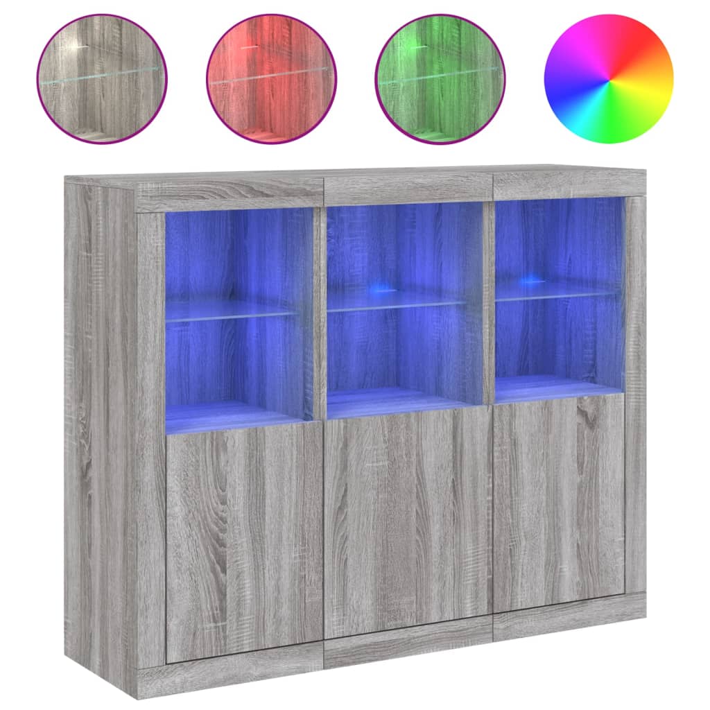 Příborníky S Led Osvětlením 3 Ks Šedé Sonoma Kompozitní Dřevo