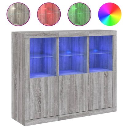 Příborníky S Led Osvětlením 3 Ks Šedé Sonoma Kompozitní Dřevo