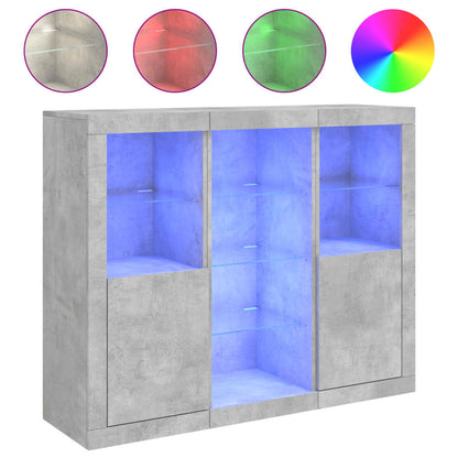 Příborníky S Led Osvětlením 3 Ks Betonově Šedé Kompozitní Dřevo