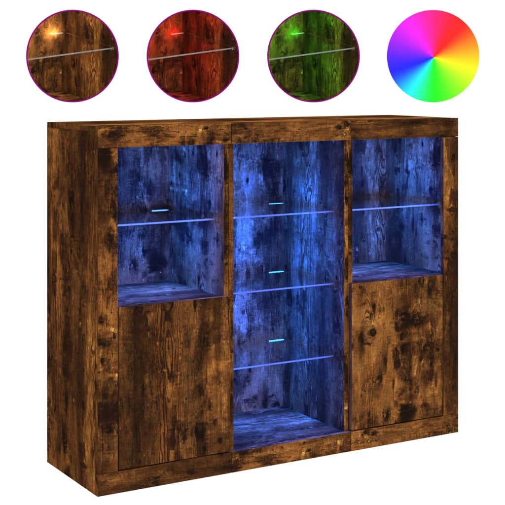 Příborníky S Led Osvětlením 3 Ks Kompozitní Dřevo