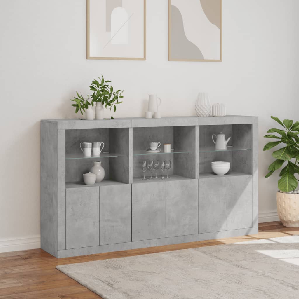 Příborník S Led Osvětlením Betonově Šedý 181,5 X 37 X 100 Cm