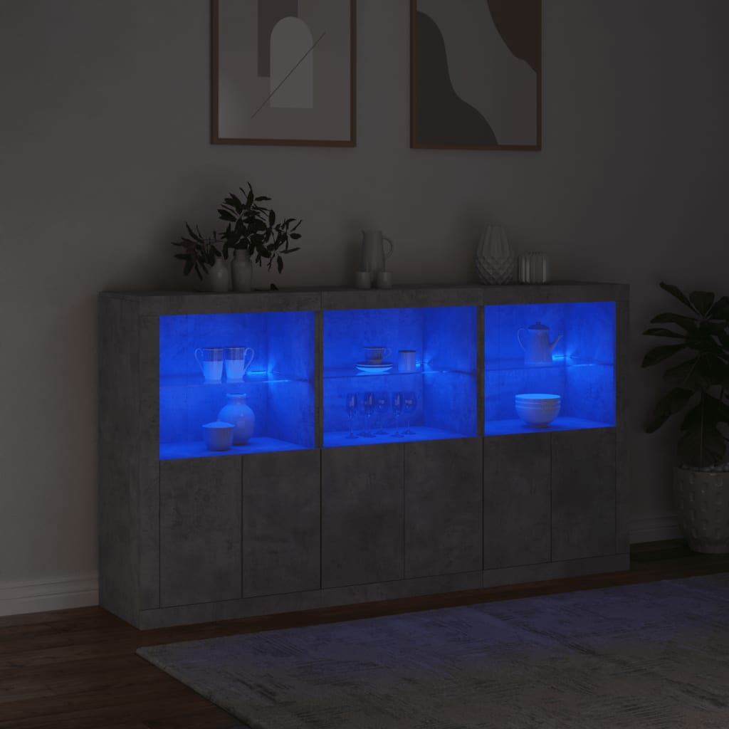 Příborník S Led Osvětlením Betonově Šedý 181,5 X 37 X 100 Cm