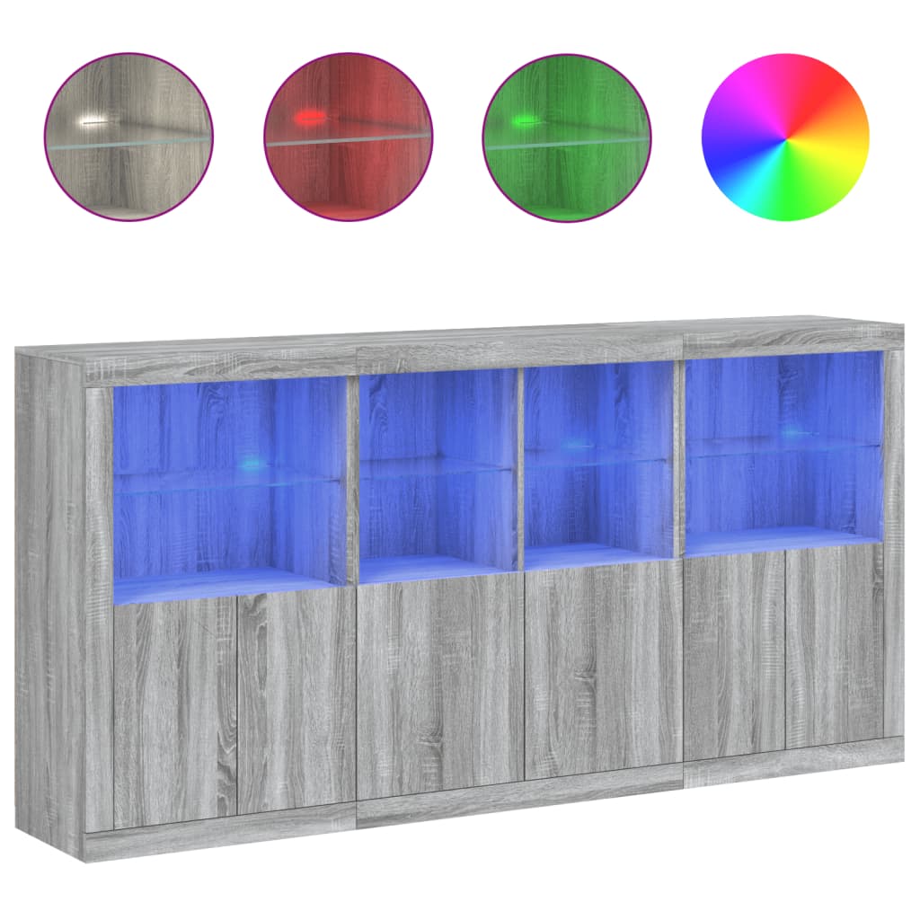 Příborník S Led Osvětlením Šedý Sonoma 202 X 37 X 100 Cm