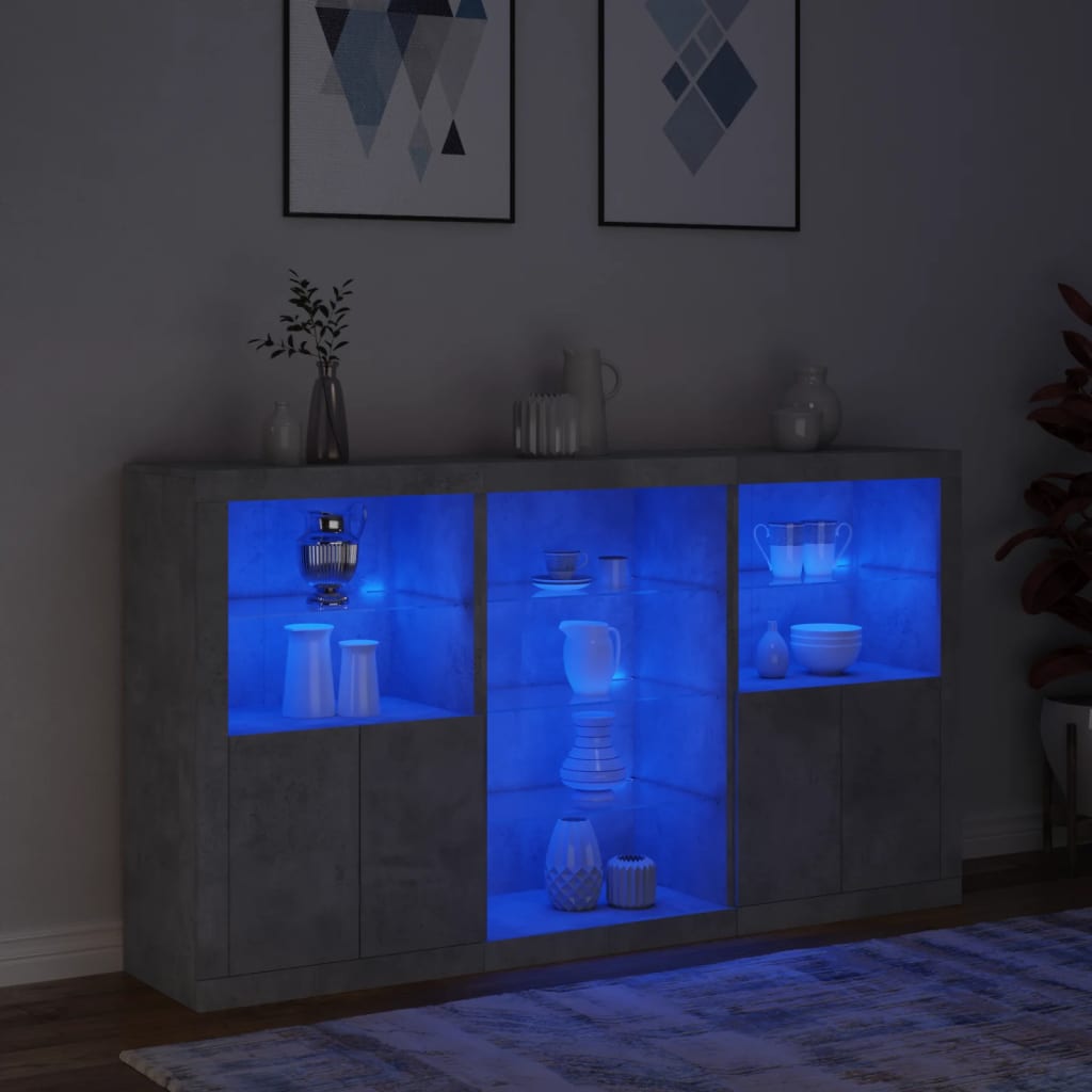 Příborník S Led Osvětlením Betonově Šedý 181,5 X 37 X 100 Cm