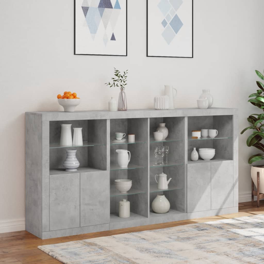 Příborník S Led Osvětlením Betonově Šedý 202 X 37 X 100 Cm