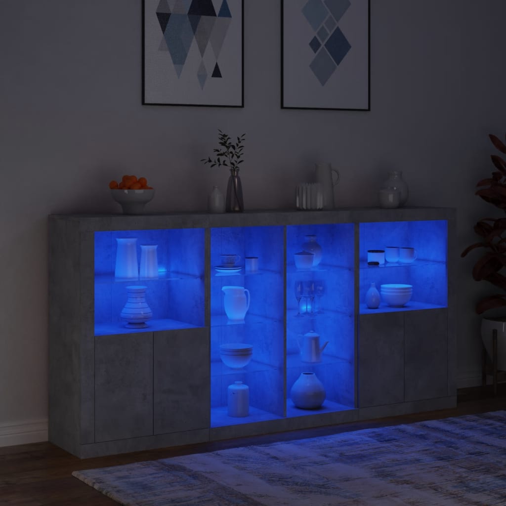 Příborník S Led Osvětlením Betonově Šedý 202 X 37 X 100 Cm
