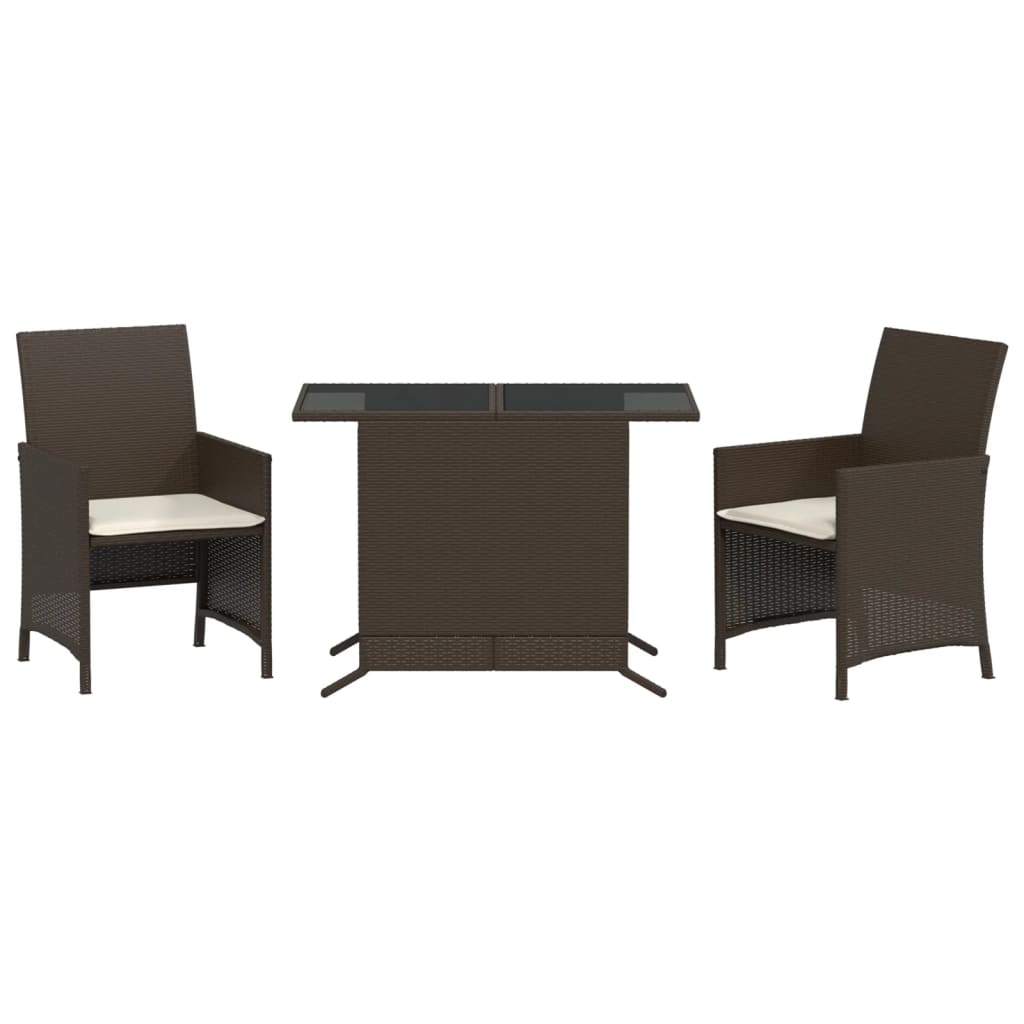 3Dílný Bistro Set S Poduškami Hnědý Polyratan